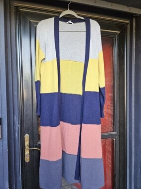Colorblock Open-Front Long Cardigan - Multicolor
